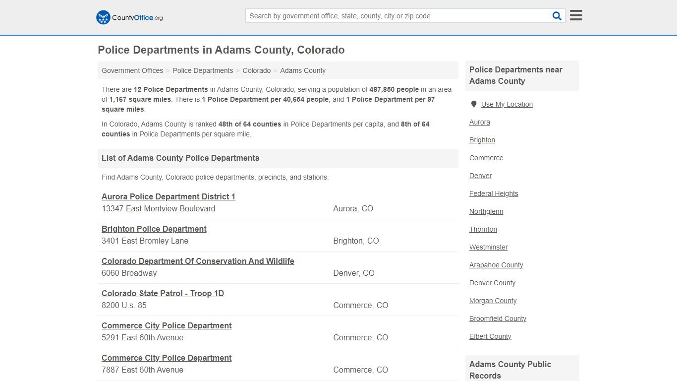 Police Departments - Adams County, CO (Arrest Records & Police Logs)